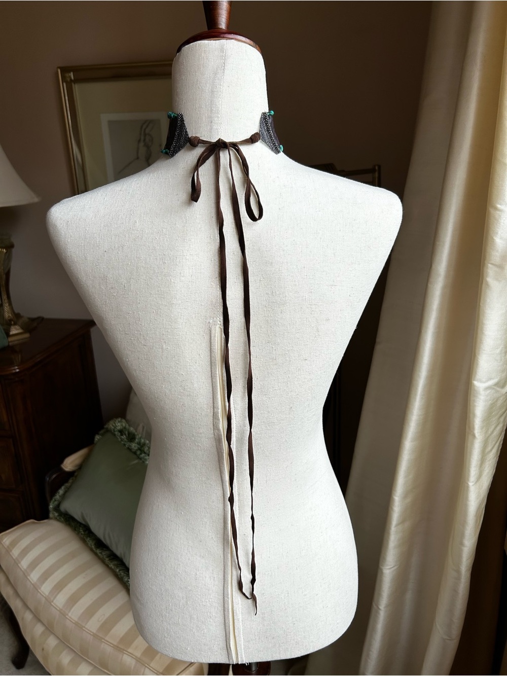 Vintage 1990’s Leather Hand-Painted Hand-Made Choker with Turquoise Beads - Picture 8 of 8